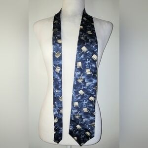 Barrington 100% Silk Neck Tie 4” Wide Blue/White/Grey